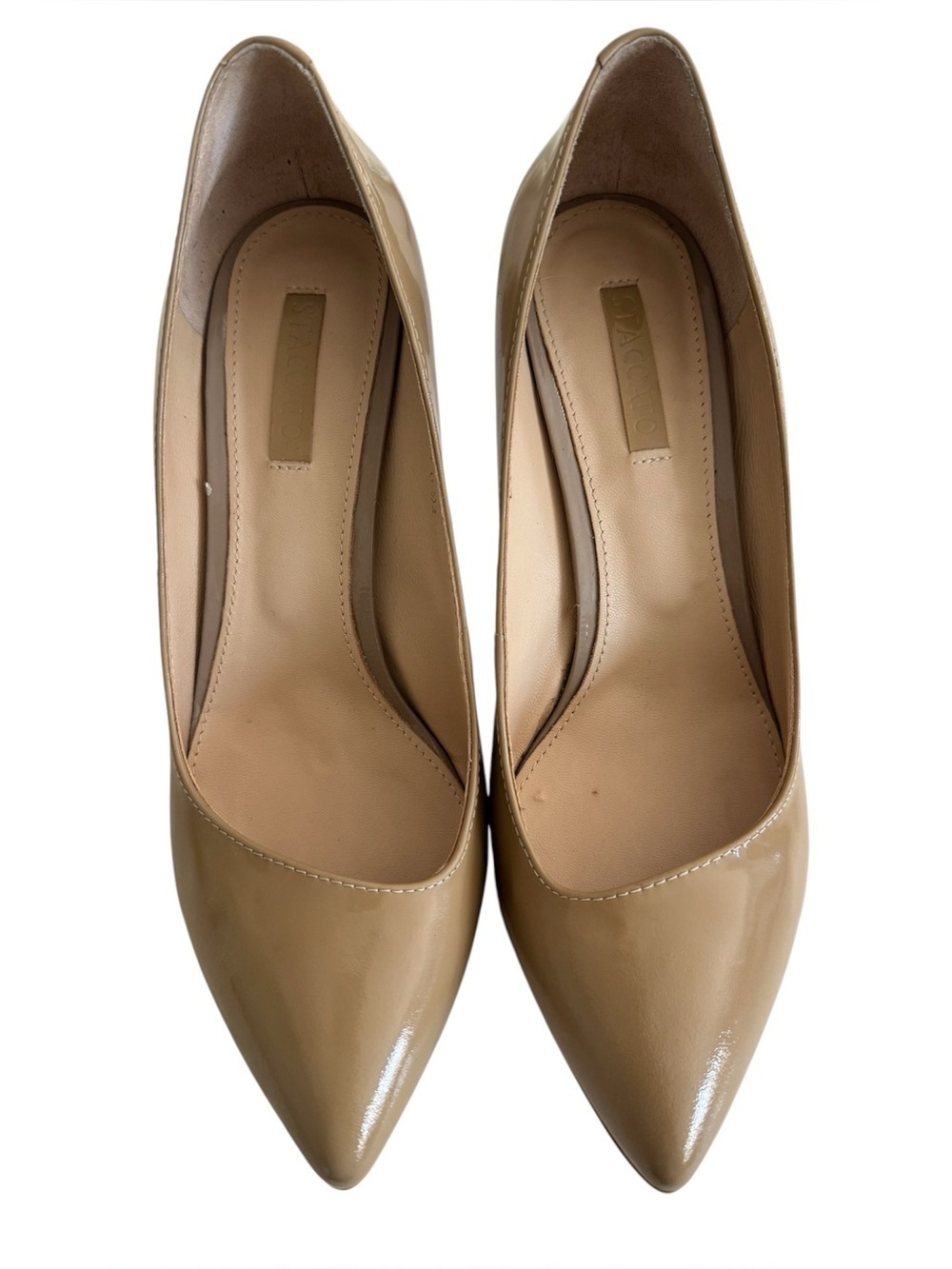 Staccato Nude Patent Pointed-Toe Pumps